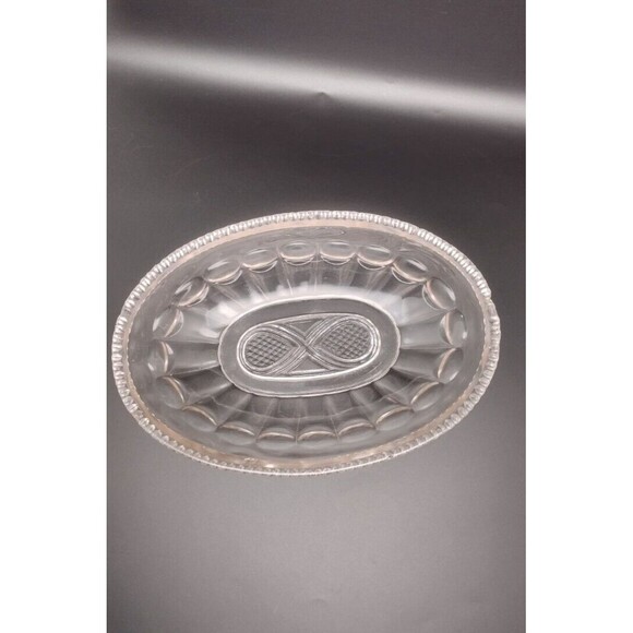 Vintage Depression Glass Pink Clear Candy Nut Dish Scalloped Oval Infinity READ - Picture 1 of 9